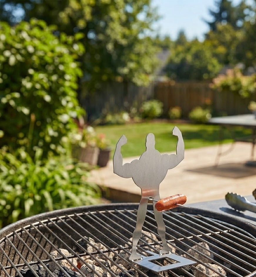 Funny BBQ Strongman Sausage Holder | Stainless Steel Hot Dog Grill Stand