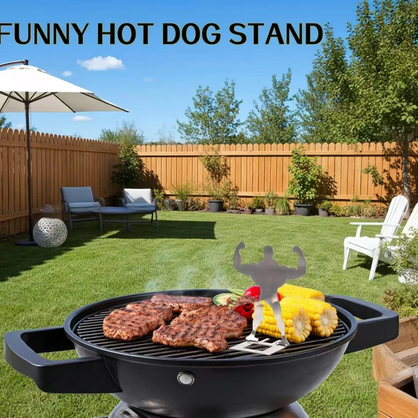 Funny BBQ Strongman Sausage Holder | Stainless Steel Hot Dog Grill Stand